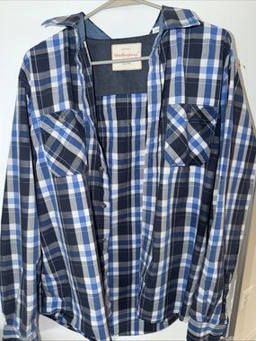 Weatherproof Men's Blue Plaid Long-Sleeve Button-Down Shirt